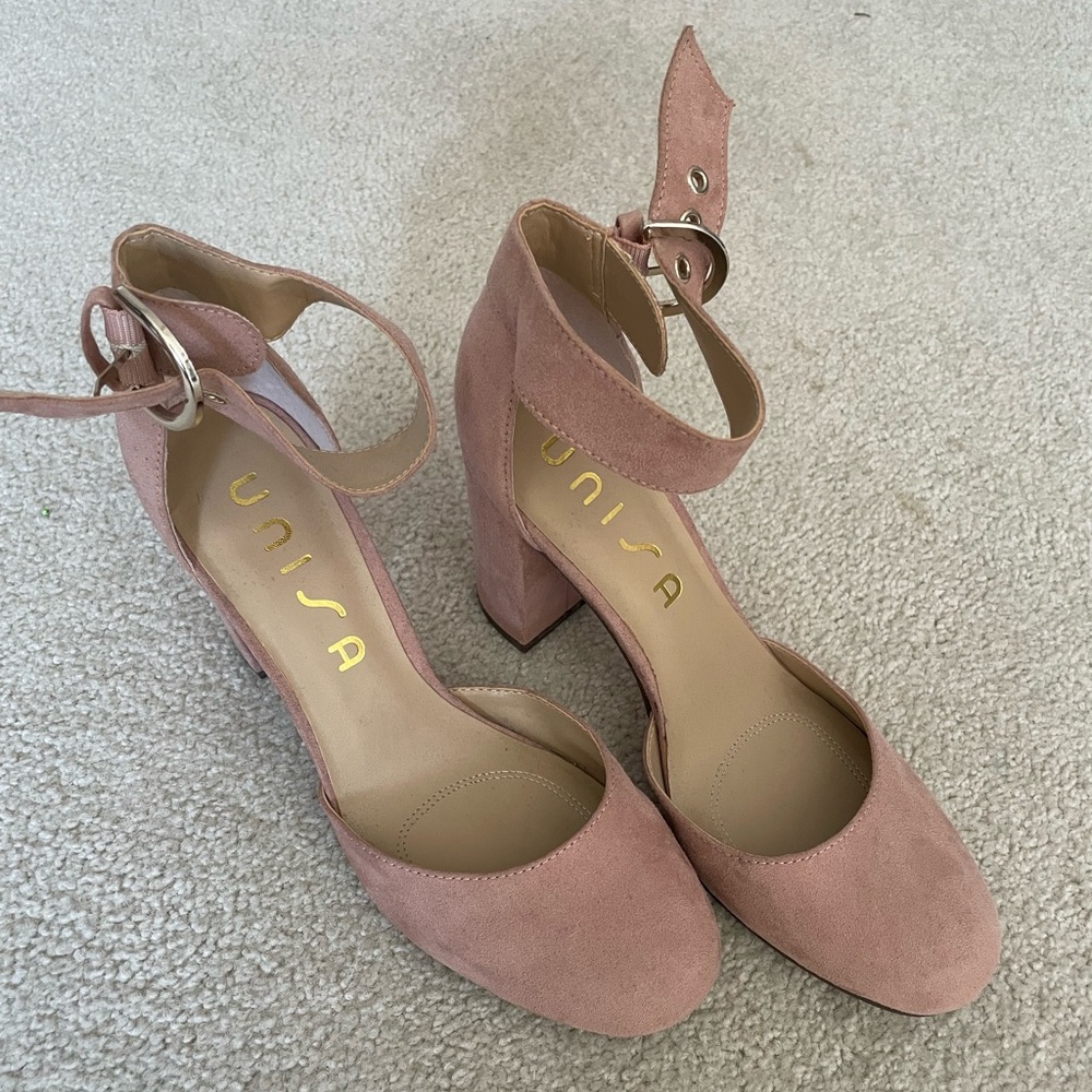 Pink Suede Closed Toe Heals - Picture 5 of 7